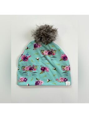 🩵 4/$20 Small Shop Handmade Floral Cat Kids Beanie‎ with Pom Pom